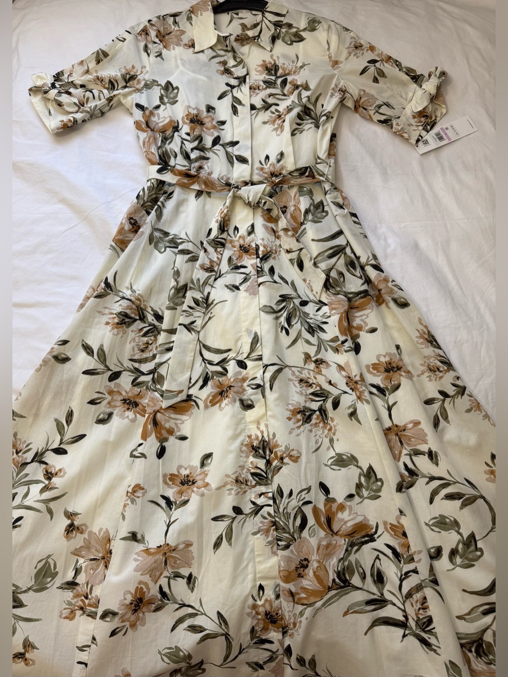 NWT Calvin Klein Floral Cotton Button-Up Belted Shirt Dress - 6 - Picture 9 of 13
